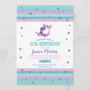 Invitation Fête d'anniversaire de Mermaid à tout âge 5e 6e 7e