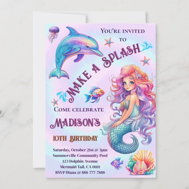 Invitation Fête D'Anniversaire De Mermaid Pastel (Devant)