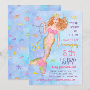 Invitation Fête d'anniversaire de Mermaid sous le rebord de m