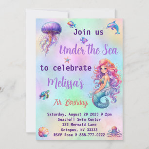 Invitation Fête d'anniversaire de Mermaid Under the Sea Paste
