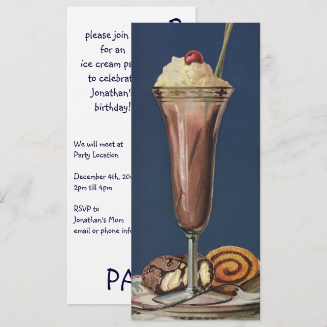 Invitation Fête d'anniversaire de milk-shake au chocolat, des (Devant / Derrière)
