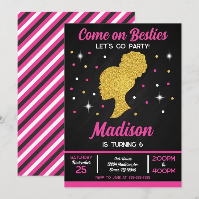 Invitation Fête d'anniversaire de mode des meilleures amies P (Devant / Derrière)