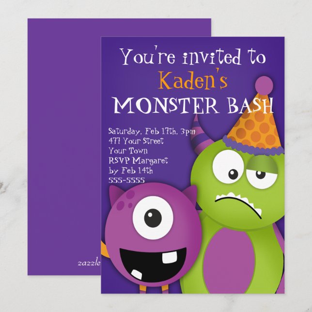 Invitation Fête d'anniversaire de Monster Bash (Devant / Derrière)