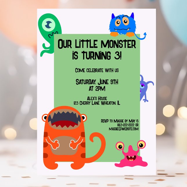 Invitation Fête d'anniversaire de Monster Bash Cute Kid (Créateur téléchargé)