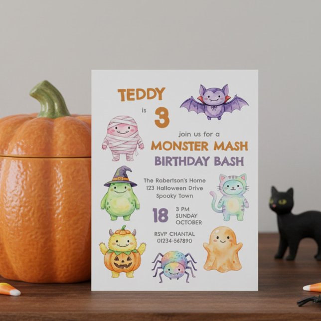 Invitation Fête d'anniversaire de Monster Mash pour enfants à (Monster Mash Birthday Bash editable age kids birthday invitation by Darling & May)