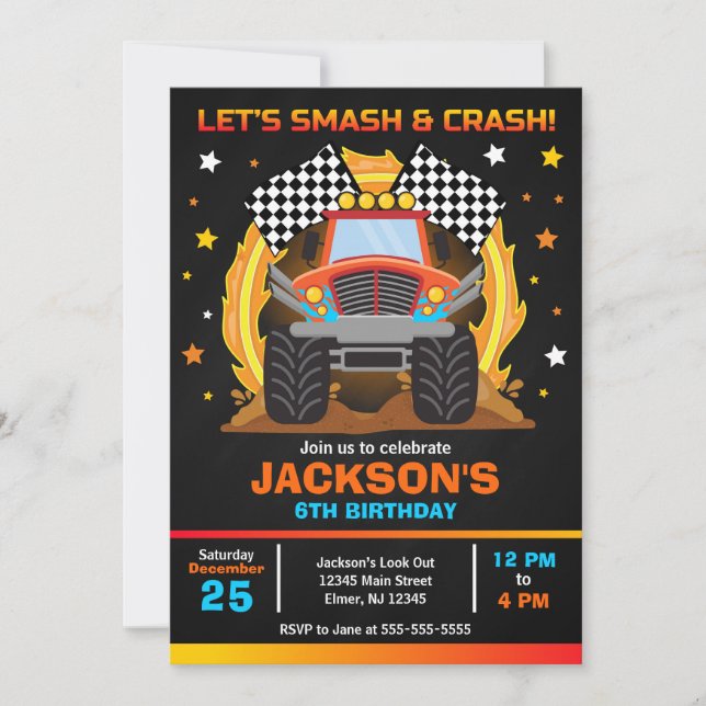 Invitation Fête d'anniversaire de Monster Truck (Devant)