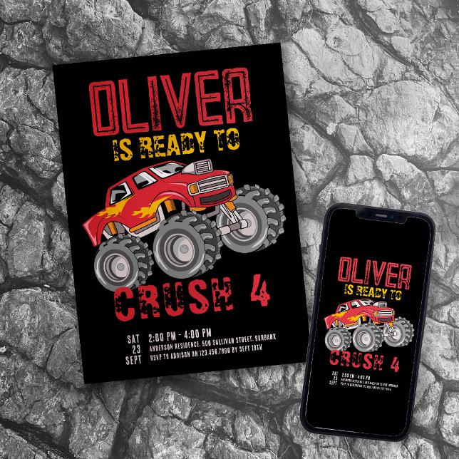 Invitation Fête d'anniversaire de Monster Truck (Créateur téléchargé)