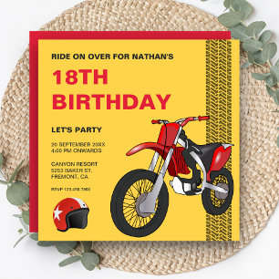Invitation Fête d'anniversaire de moto cross Dirt Bike rouge