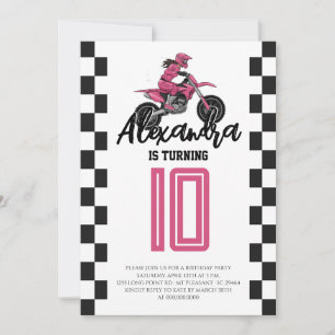 Invitation Fête d'anniversaire de moto cross pour filles rose