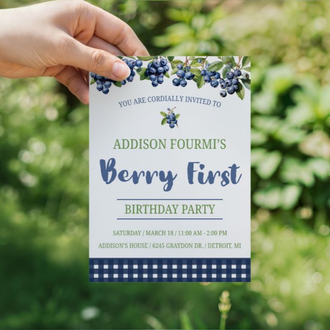 Invitation Fête d'anniversaire de Myrtille, Premier Fruit (Créateur téléchargé)
