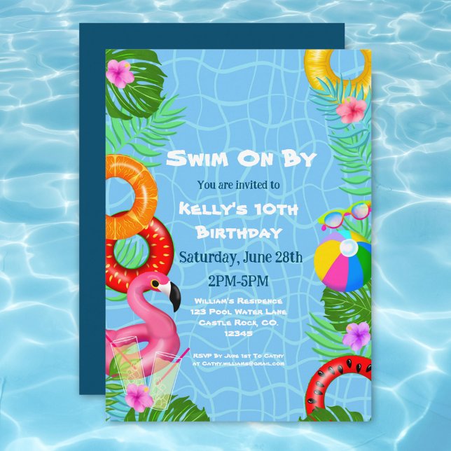 Invitation Fête d'anniversaire de natation à la piscine amusa (Dive into excitement with this vibrant invitation, perfect for a poolside extravaganza  fun, sun!)