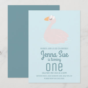Invitation Fête d'anniversaire de natation rose cygne mignon