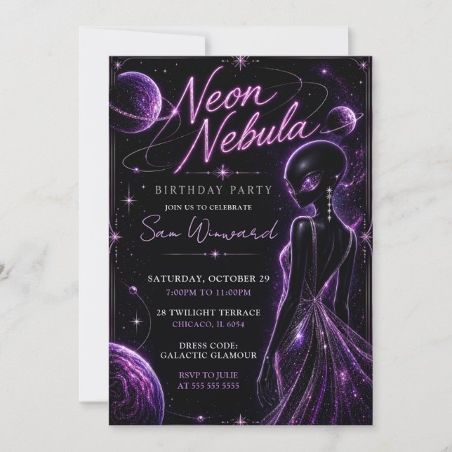Invitation Fête d'anniversaire de Neon Nebula 21 ans (Devant)