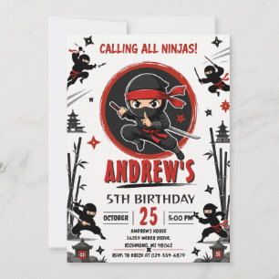 Invitation Fête d'anniversaire de Ninja boy Warrior personnal