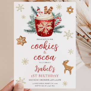 Invitation Fête d'anniversaire de Noël avec biscuits et cacao