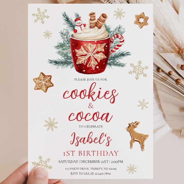 Invitation Fête d'anniversaire de Noël avec biscuits et cacao (Créateur téléchargé)