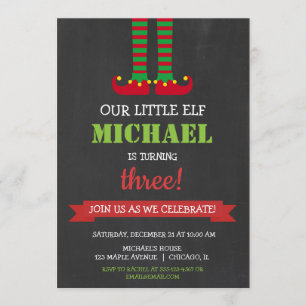 Invitation Fête d'anniversaire de Noël de notre petit elfe