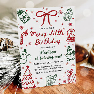 Invitation Fête d'anniversaire de Noël dessinée à la main rou