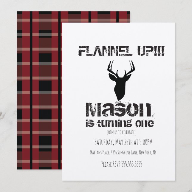 Invitation Fête d'anniversaire de Noël en flanelle à carreaux (Devant / Derrière)