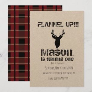 Invitation Fête d'anniversaire de Noël en flanelle à carreaux