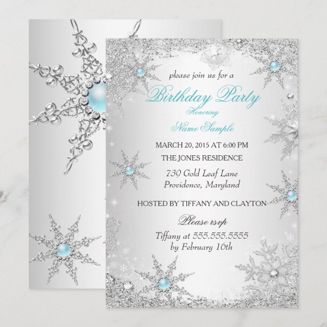 Invitation Fête d'anniversaire de Noël hivernal sarcelle (Devant / Derrière)