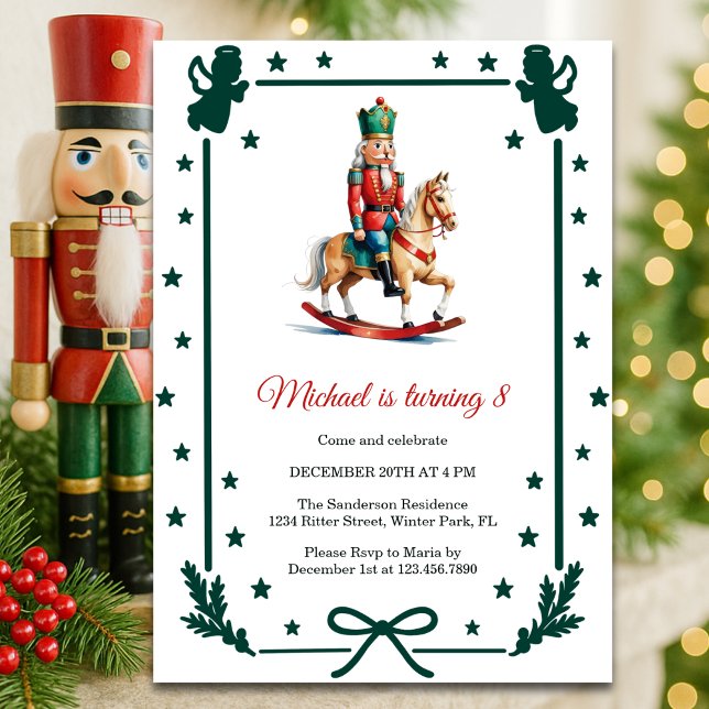 Invitation Fête d'anniversaire de Noël pour enfants Casse-Noi (Nutcracker Christmas Kids Birthday Party Rocking Horse Invitation)