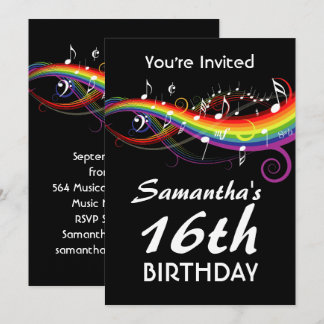 Invitation Fête d'anniversaire de notes blanches de musique
