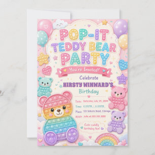 Invitation Fête d'anniversaire de nounours Pop-It