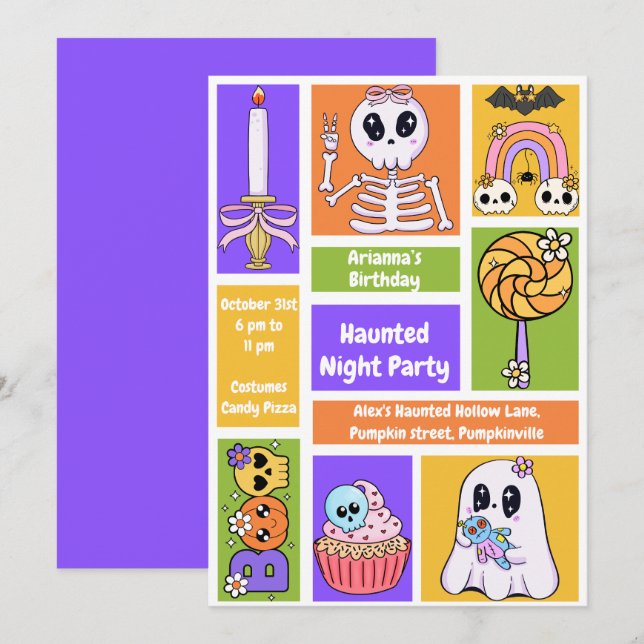 Invitation Fête d'anniversaire de nuit hantée – Nuit d'Hallow (Devant / Derrière)