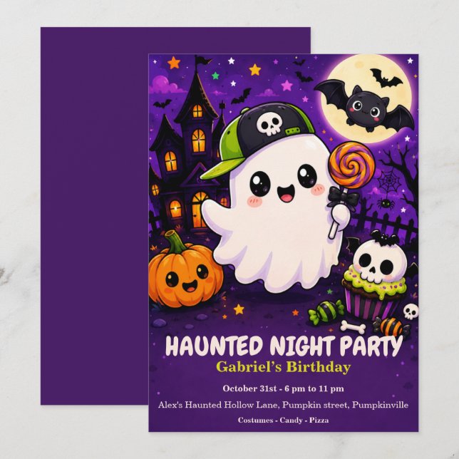 Invitation Fête d'anniversaire de nuit hantée – Nuit d'Hallow (Devant / Derrière)