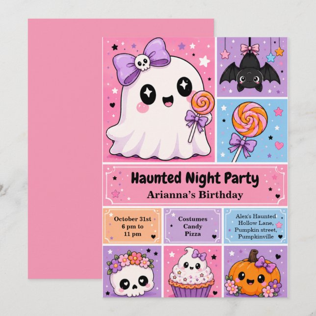 Invitation Fête d'anniversaire de nuit hantée – nuit d'Hallow (Devant / Derrière)