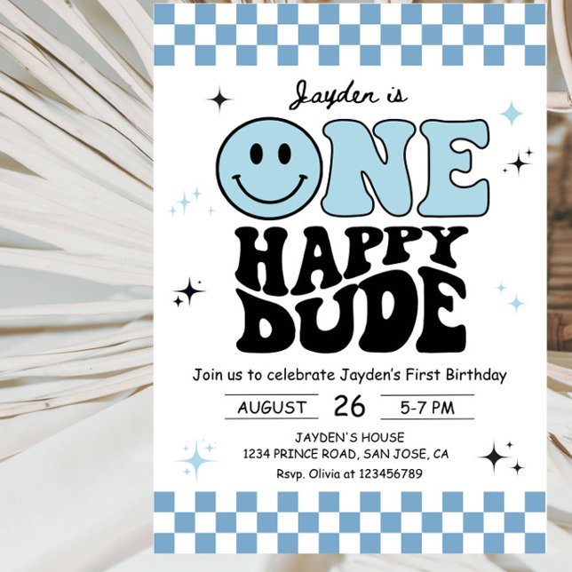 Invitation Fête d'anniversaire de One Happy Dude 1 an (Créateur téléchargé)