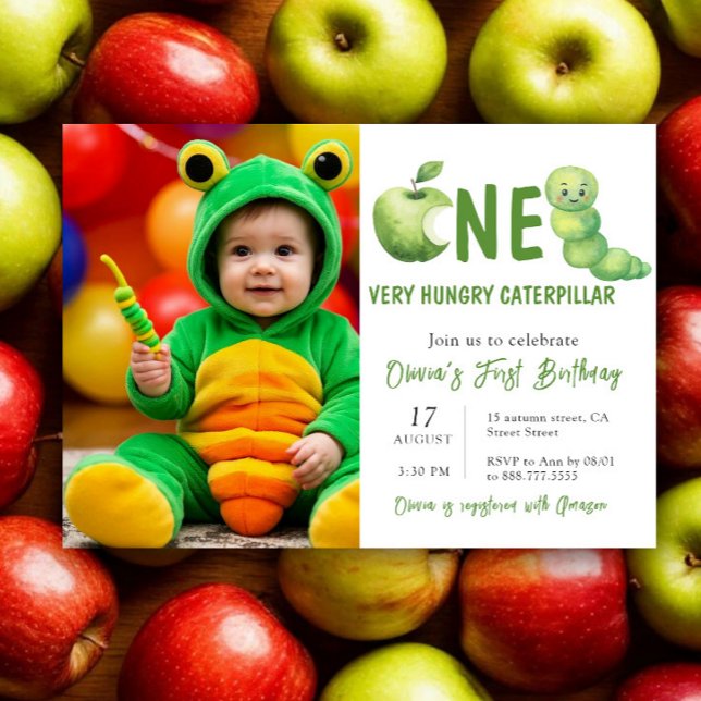 Invitation Fête d'anniversaire de One Very Hungry Caterpillar (Créateur téléchargé)