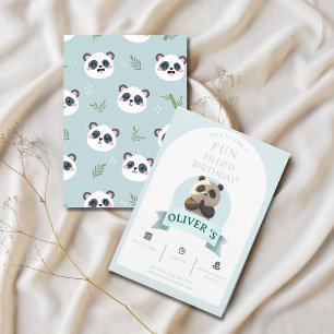 Invitation Fête d'anniversaire de panda à l'aquarelle bleue p