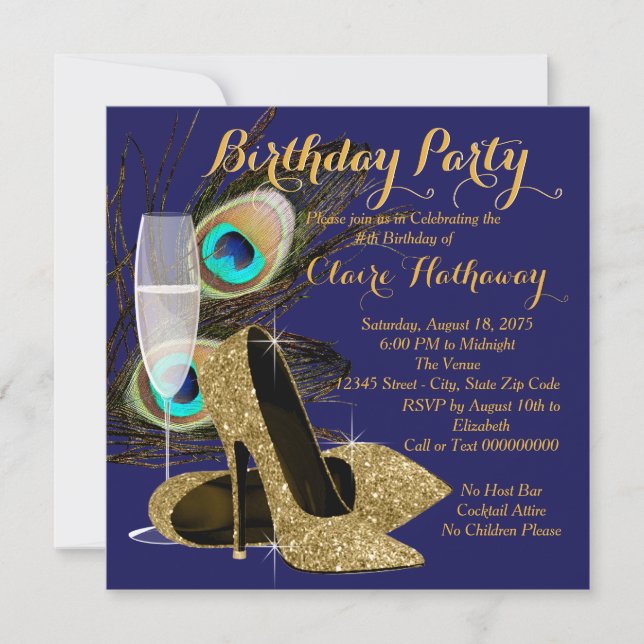 Invitation Fête d'anniversaire de paon (Devant)