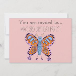 Invitation Fête d'anniversaire de papillon caricaturale pour
