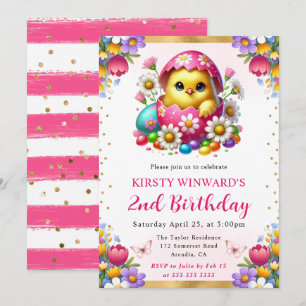 Invitation Fête d'anniversaire de Pâques au poulet aquarelle 