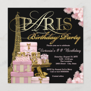 Invitation Fête d'anniversaire de Paris rose