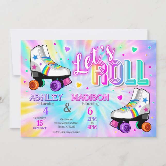 Invitation Fête d'anniversaire de patin à roulettes en commun (Devant)