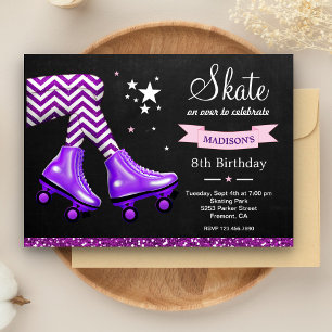 Invitation Fête d'anniversaire de patin à roulettes pour fill