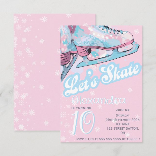 Invitation Fête d'anniversaire de patinage artistique "Patino (Devant / Derrière)