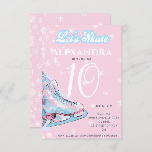 Invitation Fête d'anniversaire de patinage artistique "Patino (Devant / Derrière)
