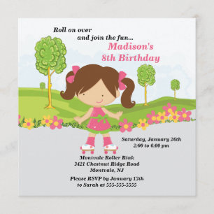Invitation Fête d'anniversaire de patinage de fille mignonne