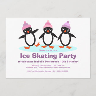 Invitation Fête d'anniversaire de patinage de glace de filles