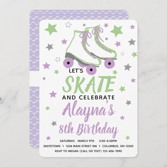 Invitation Fête d'anniversaire de patinage féminin (Devant / Derrière)