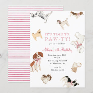 Invitation Fête d'anniversaire de Paw-ty Chien Girl Rose Anim