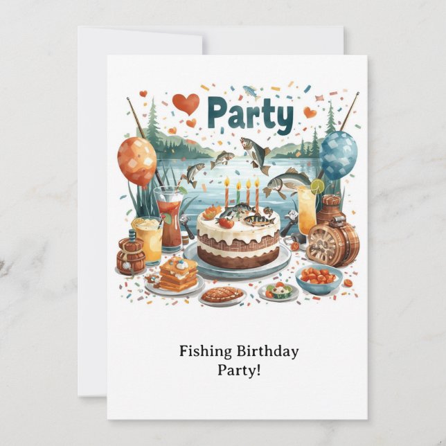 Invitation Fête d'anniversaire de pêche  (Devant)