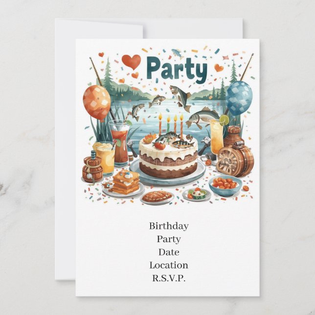 Invitation Fête d'anniversaire de pêche  (Devant)