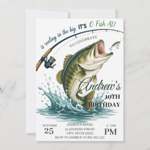 Invitation Fête d'anniversaire de pêche de basses personnalis