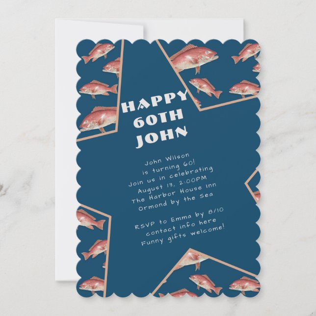 Invitation Fête d'anniversaire de pêche Vivaneau rouge (Devant)